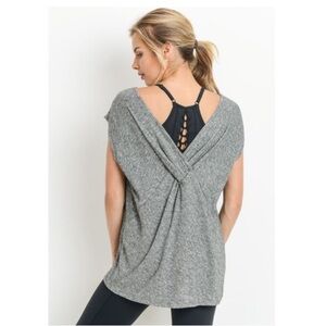 Mono b size M top Open back overlay top gray short sleeve new boho yoga